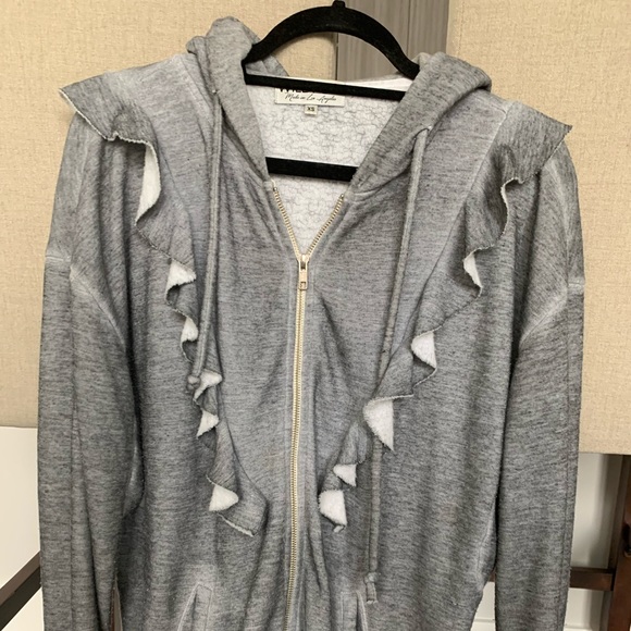 Wildfox Minka Burnout Ruffle Hoodie GreySweatshirt - Picture 4 of 7